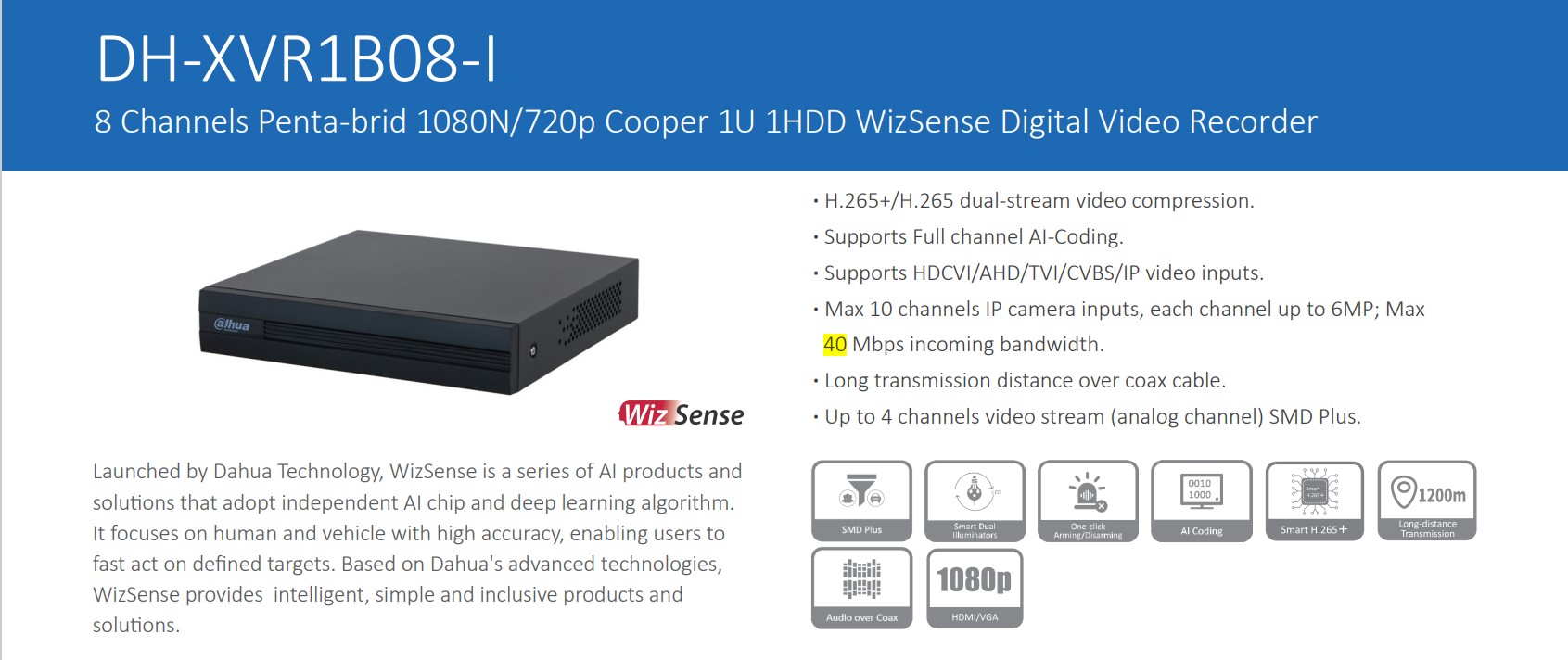 دستگاه DVR داهوا Dahua XVR1B08-I